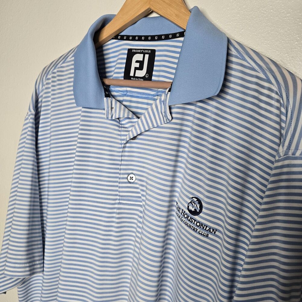 FootJoy Mens Large Blue Stripe Golf Polo Company Embroidered